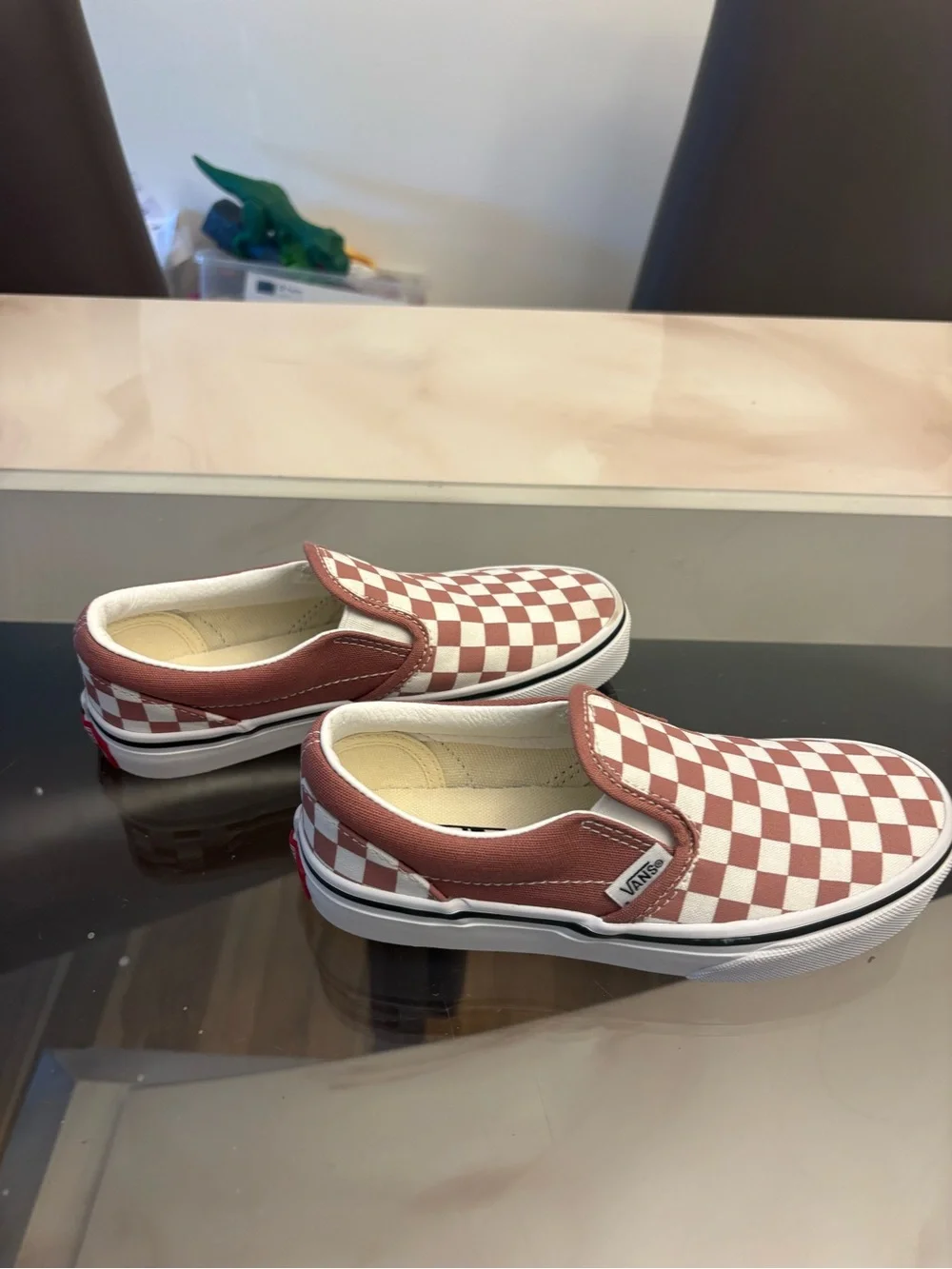 VANS Classic Slip-On Unisex Kids Low Top Canvas Burgundy/White Check US 1